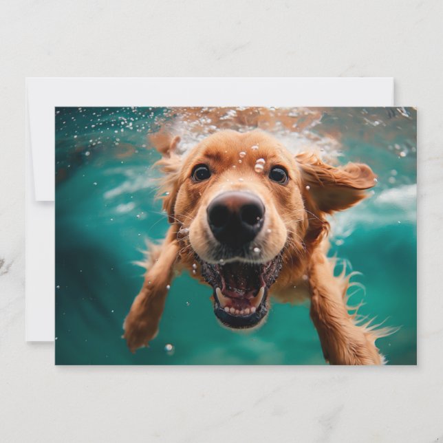 Carte Joyeux Golden Retriever nager sous l'eau (Devant)