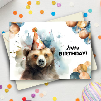 Carte Joyeux Grizzly Oear Wild Animal Portrait Anniversa