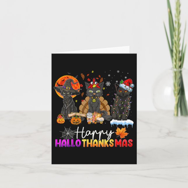 Carte Joyeux Hallothanksmas Chat Noir Halloween Thanksgi (Devant)