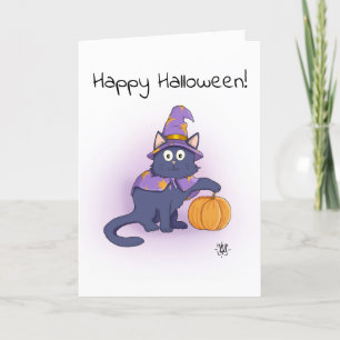 Carte Joyeux Halloween   Assistant Chat noir