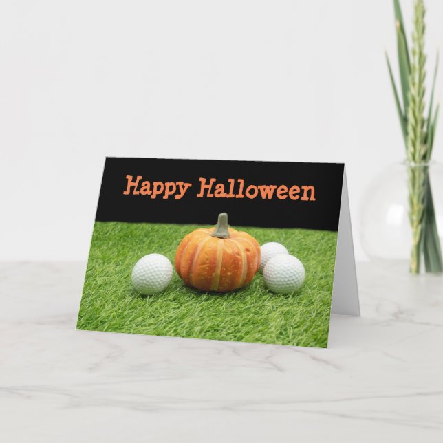 Carte Joyeux Halloween avec balle de golf et citrouille (Devant)