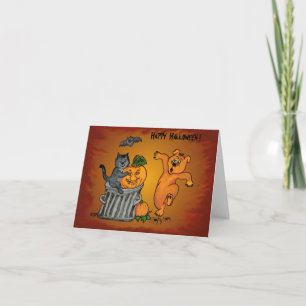 Carte Joyeux Halloween avec Chat Chat Chien et Araignée