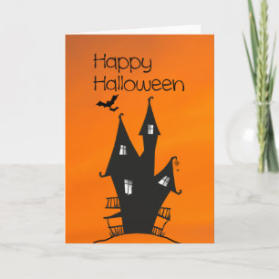 Carte Joyeux Halloween avec une maison de sorcières hant