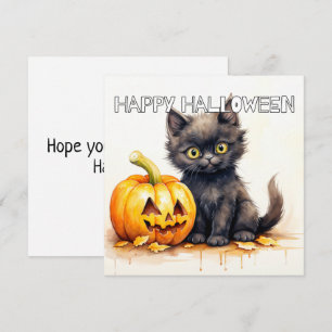 Carte Joyeux Halloween Black Kitty Cat