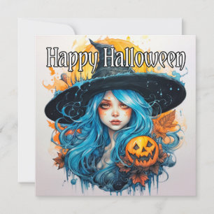 Carte Joyeux Halloween   Blue Haired Witch