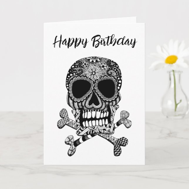 Carte Joyeux Halloween crâne d'anniversaire et os croisé (Petite plante)