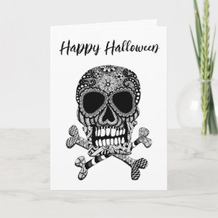 Carte Joyeux Halloween Crâne et Os Croisés Message