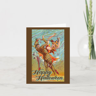 Carte Joyeux Halloween Dancing Jester Masquerade Vintage