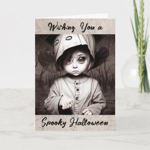 Carte Joyeux Halloween Enfant Déplaisant en costume bi