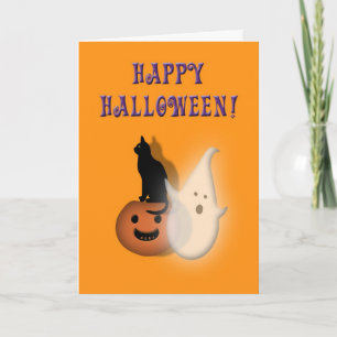 Carte Joyeux Halloween Enfants fantôme Éffrayant chat ci