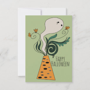 Carte Joyeux Halloween Fantôme vert Doodle Floral