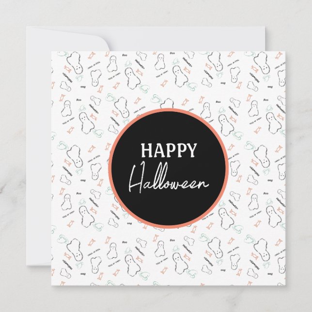 Carte Joyeux Halloween Ghost Candy main Lettering Doodle (Devant)