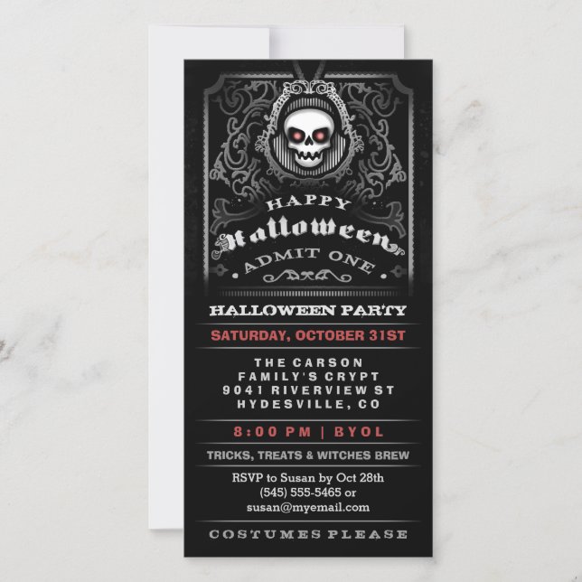 Carte Joyeux Halloween Gothique Crâne Admettre Une Invit (Devant)