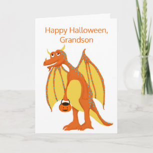 Carte Joyeux Halloween, Grand-fils, Dragon Orange Amical