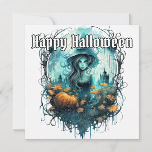 Carte Joyeux Halloween Illustration de sorcière fémini