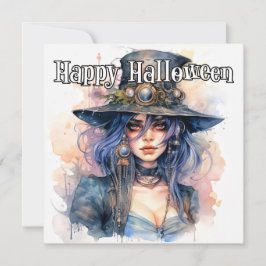 Carte Joyeux Halloween | Illustration de sorcière Steamp