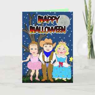 Carte Joyeux Halloween Kid Cowboy, Princesse, Ballerina