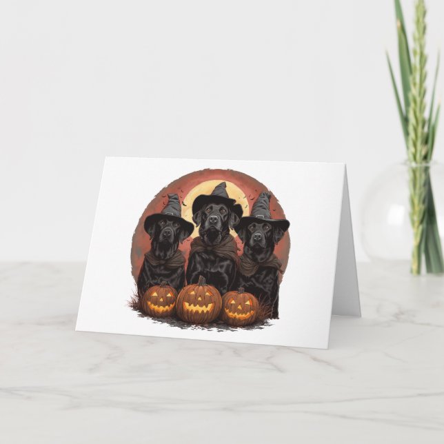 Carte Joyeux Halloween Labradors Retrievers Chapeaux de  (Devant)