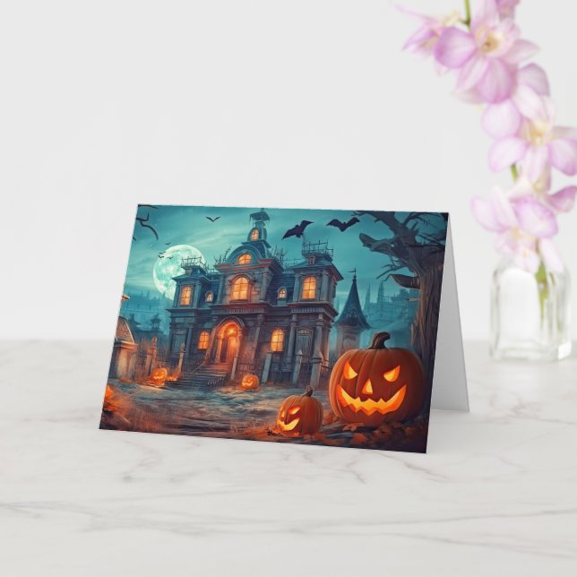 Carte Joyeux Halloween | Manoir hanté (Orchidée)