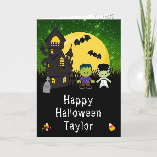 Carte Joyeux Halloween Monstres Green (Devant)