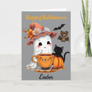 Carte Joyeux Halloween personnalisé avec un fantôme, un