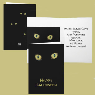 Carte Joyeux Halloween Photographique Yeux de Chat Jaune
