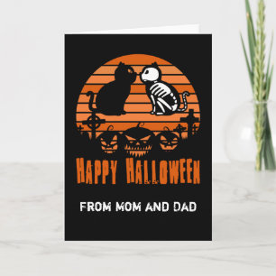 Carte Joyeux Halloween Skeleton Chat Retro Sunset