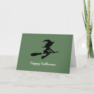 Carte Joyeux Halloween, Sorcière Sur Broomstick
