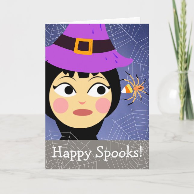 Carte Joyeux Halloween Spooks sorcière Spider Candy (Devant)