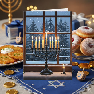 Carte Joyeux Hanukkah Menorah Huit Nuits de Paix