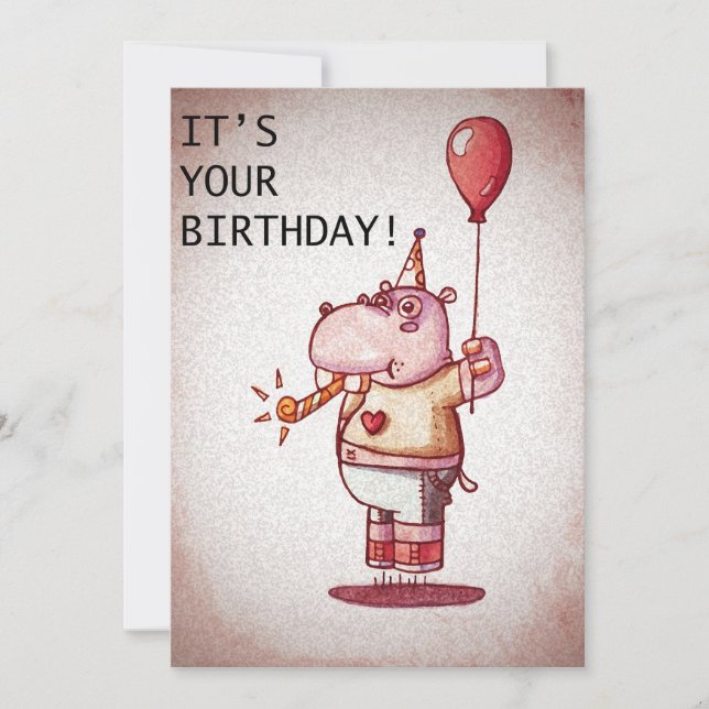 Carte Joyeux Hippo d'anniversaire (Devant)