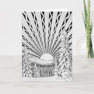 Carte Joyeux hiver Solstice Neige Soleil Art Déco Rétro