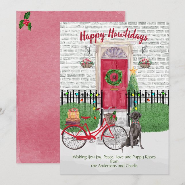 Carte Joyeux Holiday Black Labrador Retriever Porte roug (Devant / Derrière)