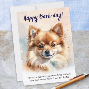 Carte Joyeux Jour de l'écorce Aquarelle Chien de Poméran