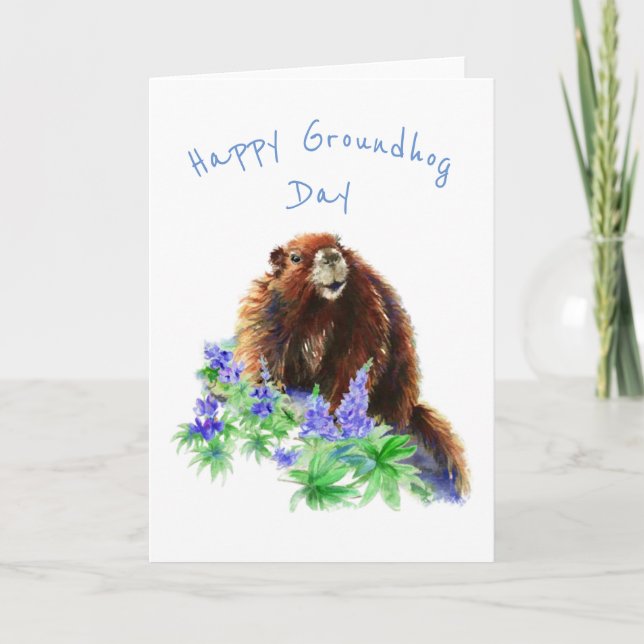 Carte Joyeux Jour de marmotte mignonne Aquarelle de prin (Devant)
