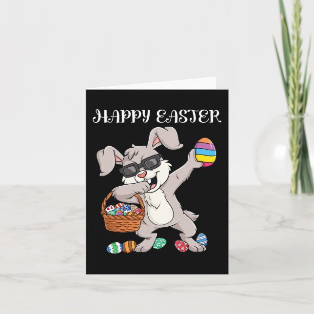 Carte Joyeux Jour de Pâques Dabbing OEufs de lapin Enfan (Devant)