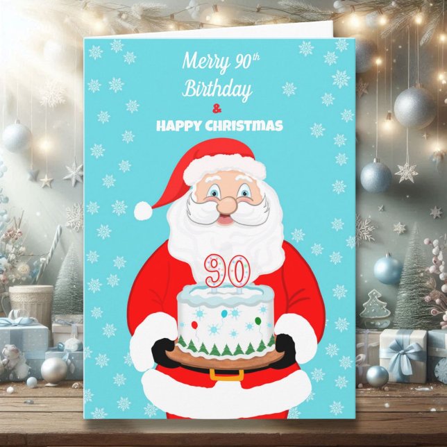 Carte Joyeux Joyeux 90e anniversaire Noël Père Noël (Créateur téléchargé)