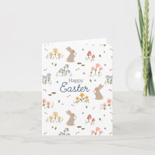 Carte Joyeux Lapin de Pâques Fleurs sauvages de jolies v