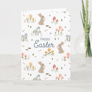 Carte Joyeux Lapin de Pâques Fleurs sauvages mignons Enf