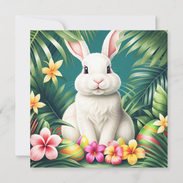 Carte Joyeux lapin et oeufs tropicaux hawaïens de Pâques (Devant)