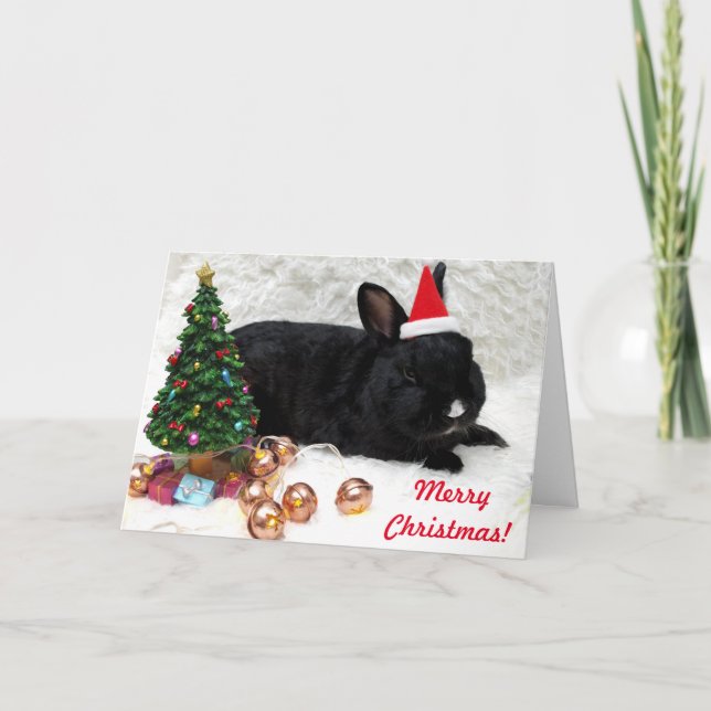 Carte Joyeux lapin lapin de Noël dans un chapeau de Père (Devant)