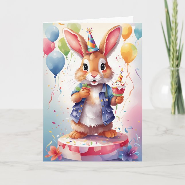 Carte Joyeux lapin souriant à la fête d'anniversaire ! | (Devant)