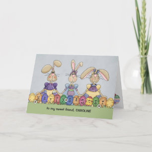 Carte Joyeux lapins et oeufs de Pâques Personnaliser le 