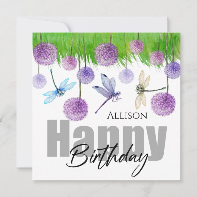 Carte Joyeux libellules d'anniversaire Fleurs sauvages A (Devant)