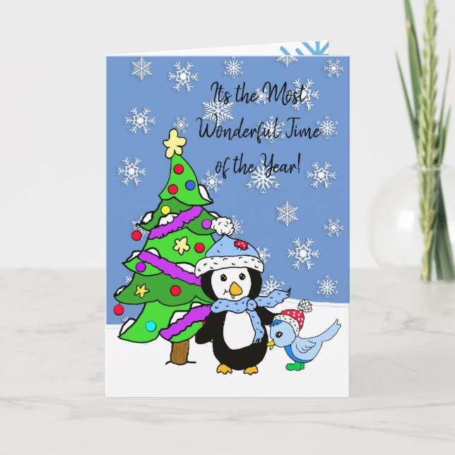 Carte Joyeux manchot de Noël personnalisé (Devant)