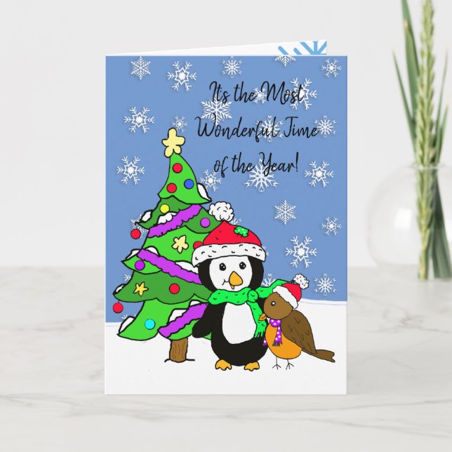 Carte Joyeux manchot de Noël personnalisé (Devant)