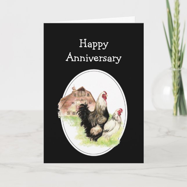 Carte Joyeux Mariage Anniversaire ferme, poulet de campa (Devant)
