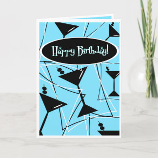 Carte Joyeux Martini d'anniversaire en bleu