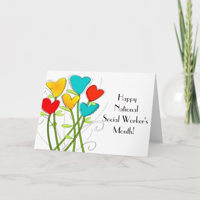 Carte Joyeux Mois des travailleurs sociaux Fleurs fantas (Devant)