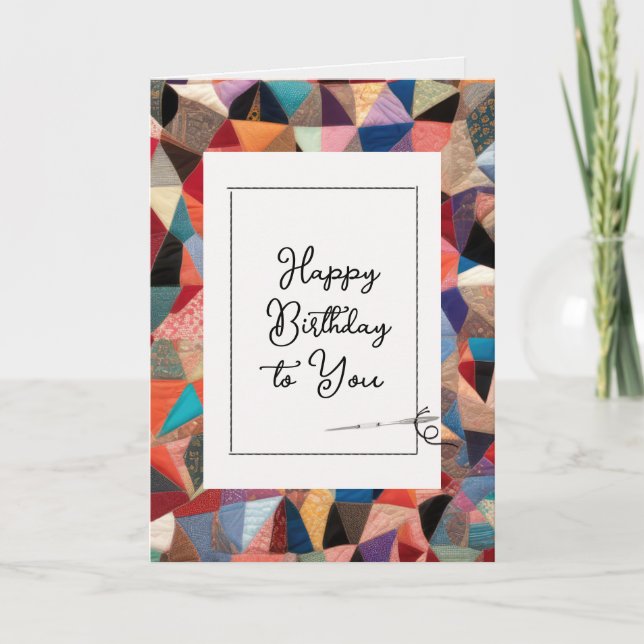 Carte Joyeux Motif de courtepointe d'anniversaire avec a (Devant)